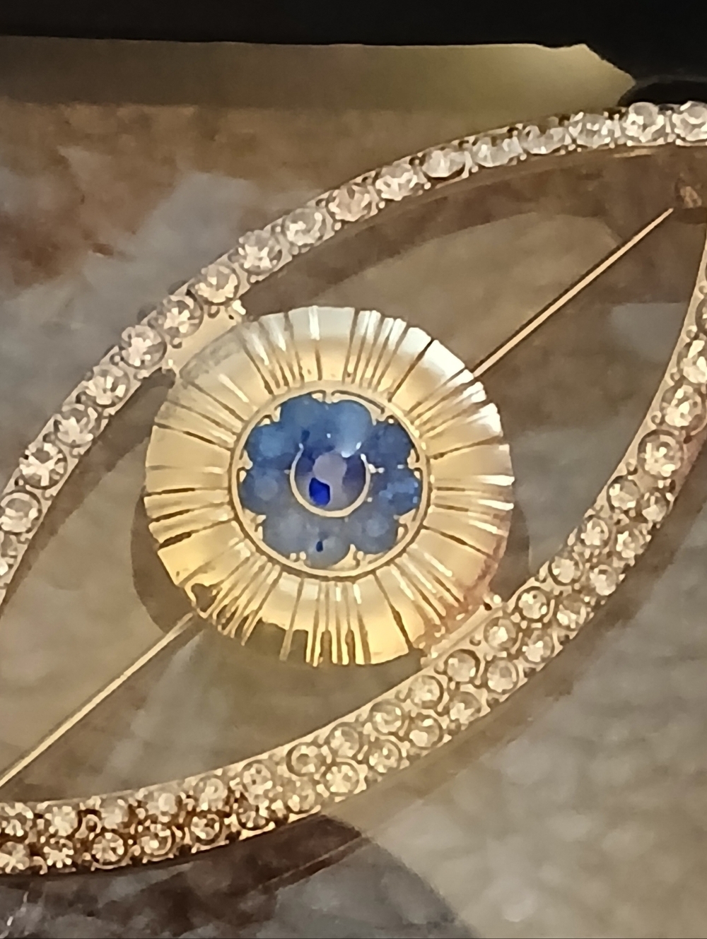 Gold-Tone Blue Floral Center Pin Brooch - Women's Jewelry